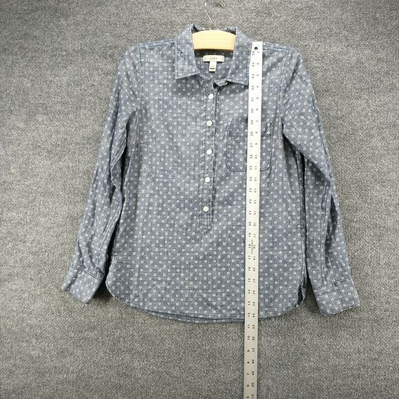 J. Crew Women's Chambray Popover Shirt Blue 00 Long Sleeve Circle Print Cotton - Picture 11 of 13